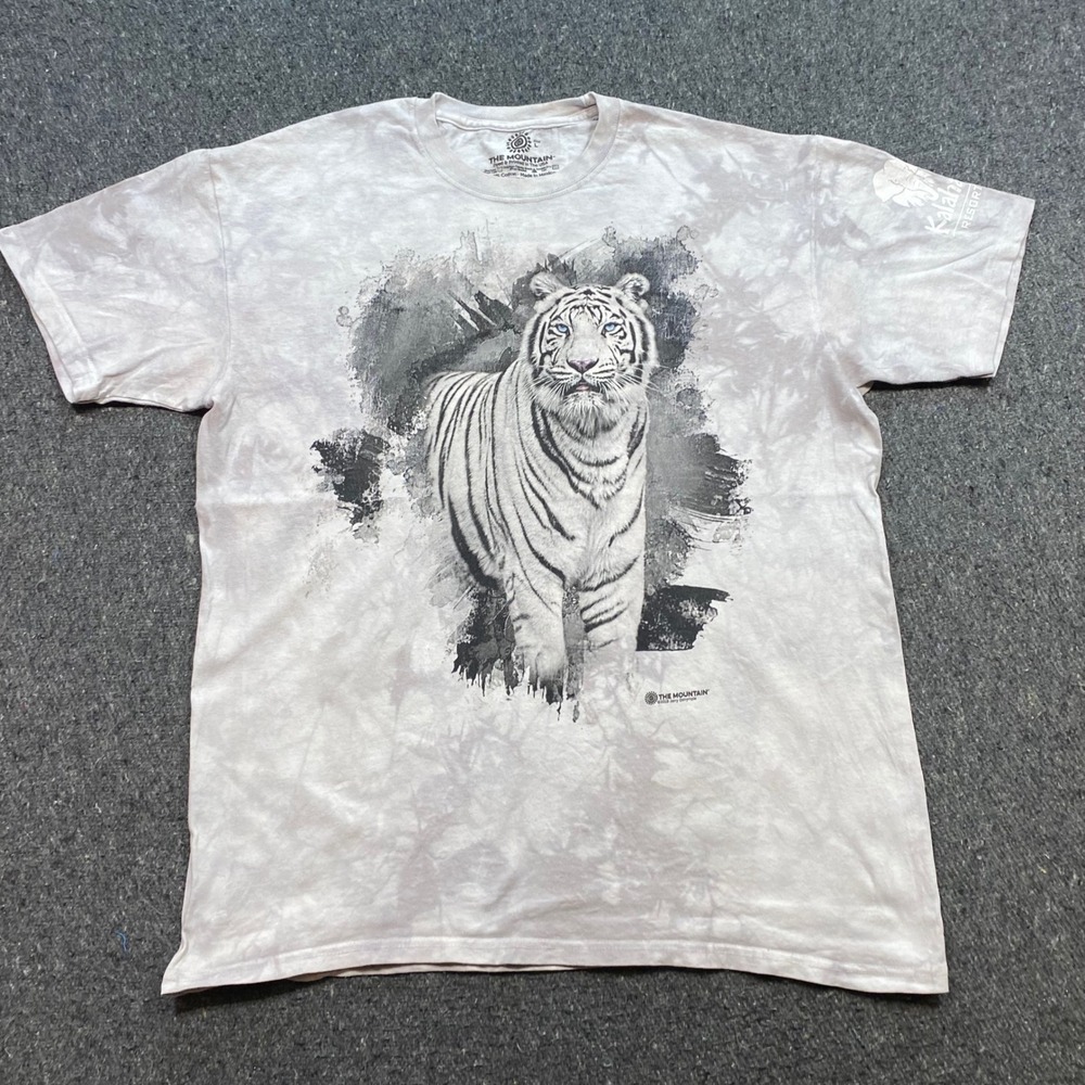 The Mountain TShirt Sz L Mens Gray Gorpcore White Tiger Kalahari Resort Graphic